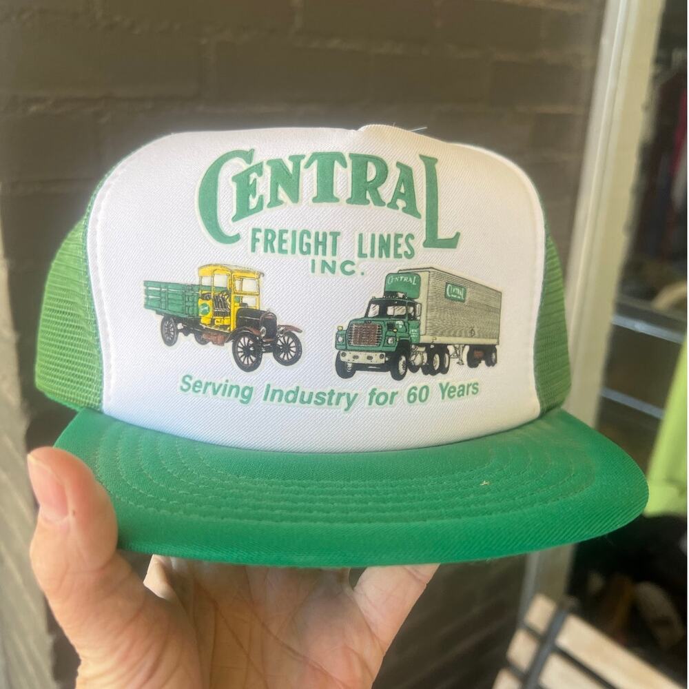 Vtg 80s Central Freight Lines green mesh back snapback trucker hat
